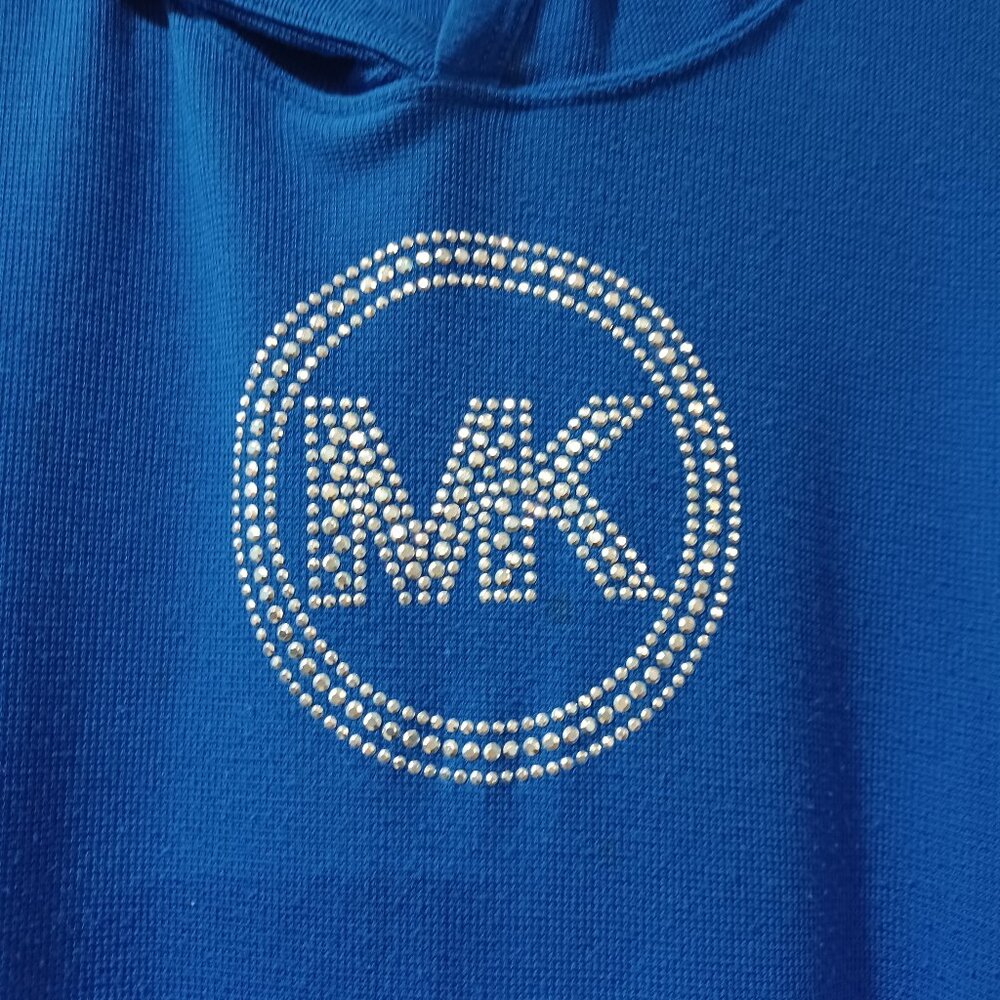 Michael Kors MK Hoodie Blue Silver Studs Bling Logo Lightweight Sweater L Large